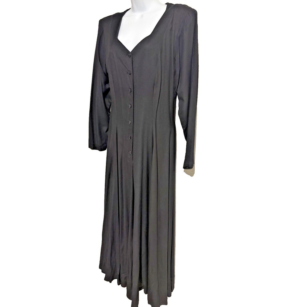 Vintage 90s Adini Black Maxi Dress~S~ Fit & Flair Gored Full Skirt Grunge Goth